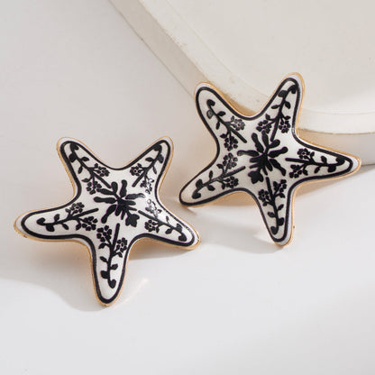 Marine Starfish Enamel Earrings Trendy Beach Vacation Style