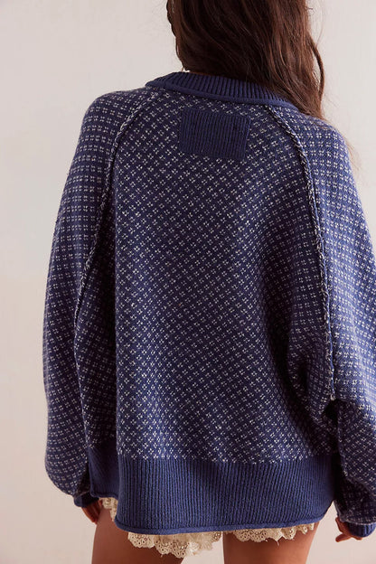 Simple Jacquard Round Neck Pullover Sweater