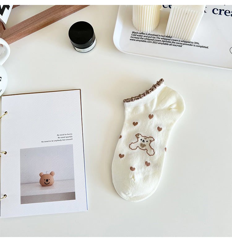 Rufia - Cute and Sweet Brown Bear Ankle Socks