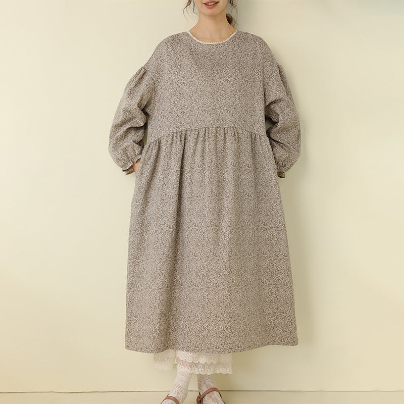 Japanese Style Floral Maxi Dress Casual Long Sleeve