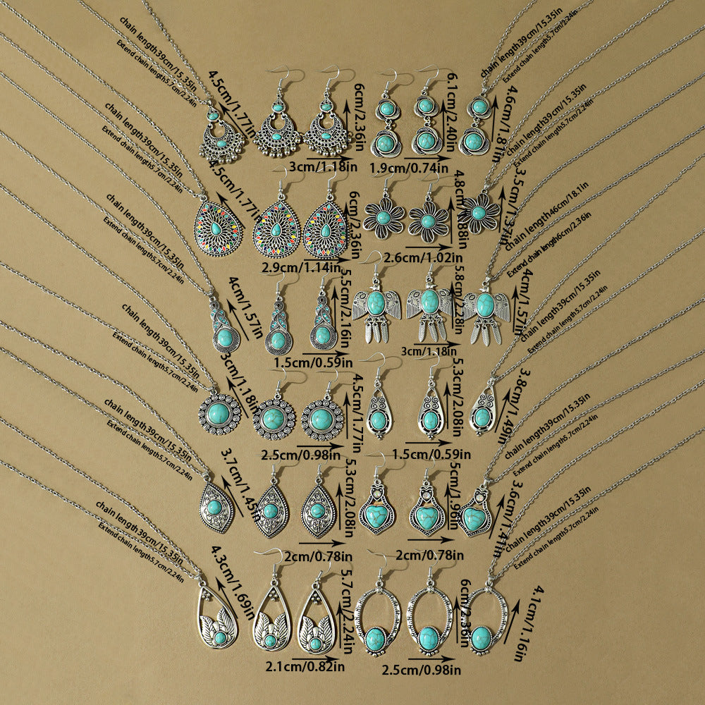 Bohemian Turquoise Long Drop Earrings Jewelry Set