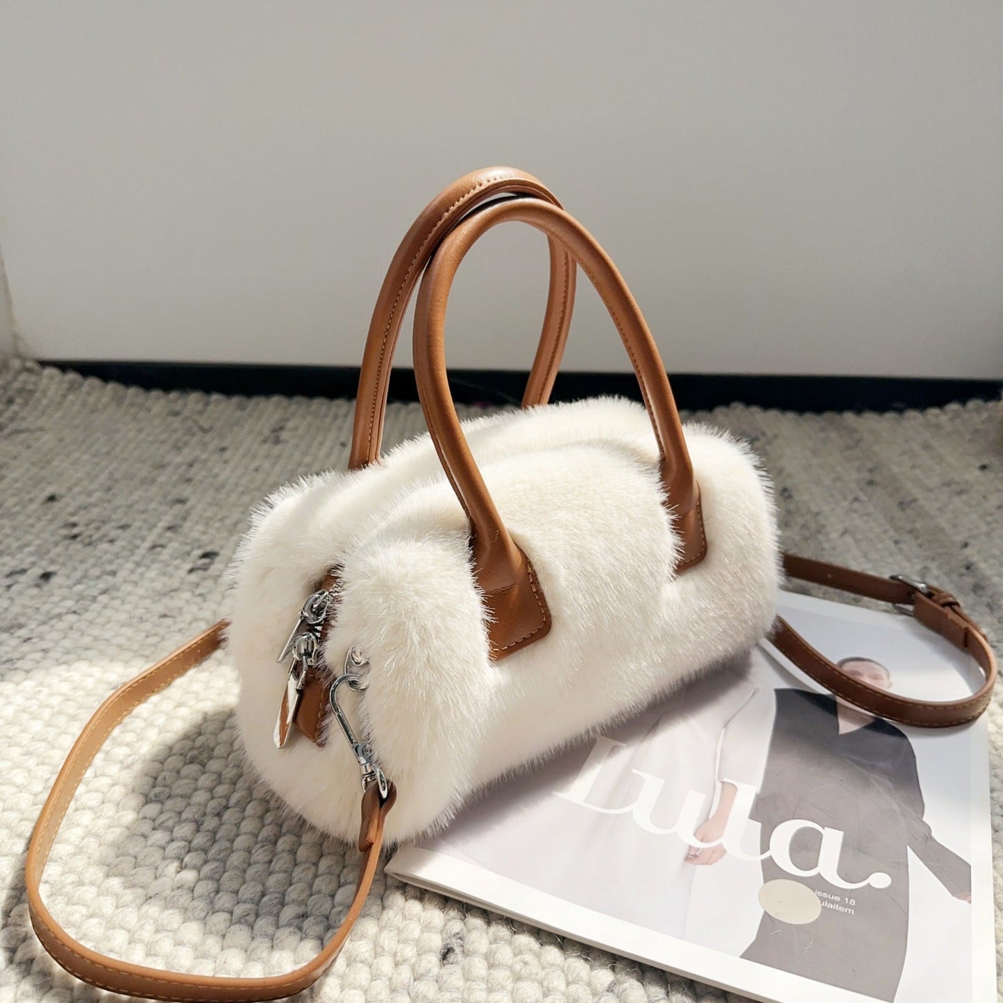 Vintage Winter Furry Faux Fur Tote Bag