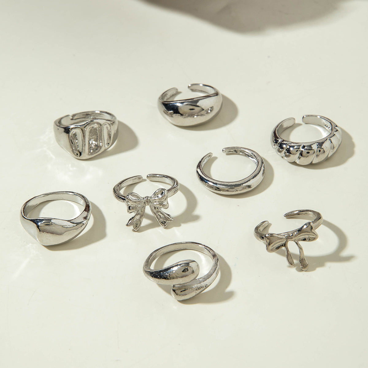 Geometric Hollow Statement Ring Set Stylish Mixed Metal Rings