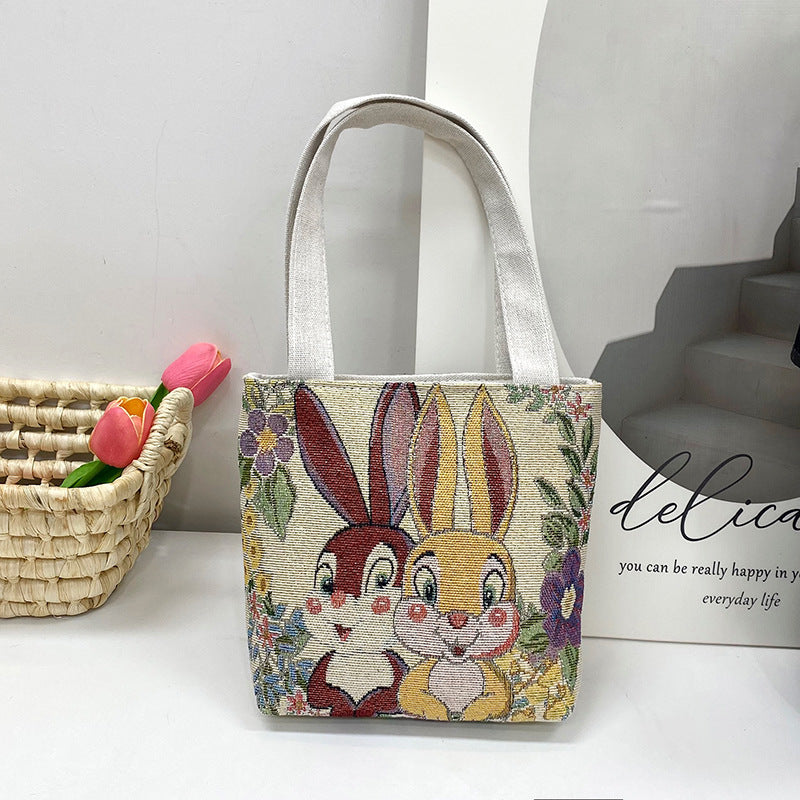 Ethnic Style Elephant Embroidered Canvas Tote Bag for Everyday Use