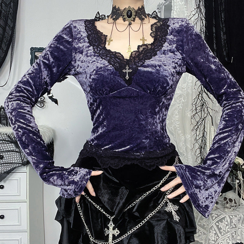 Seductive Velvet Long Sleeve T-Shirt for Women