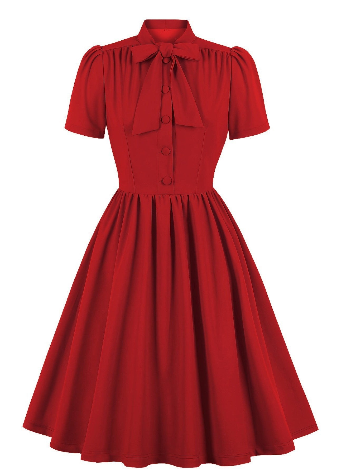 Elegant Red Midi Dress With Tie Waist