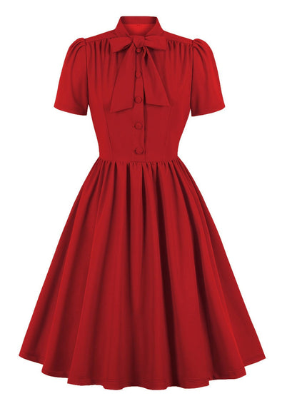 Elegant Red Midi Dress With Tie Waist