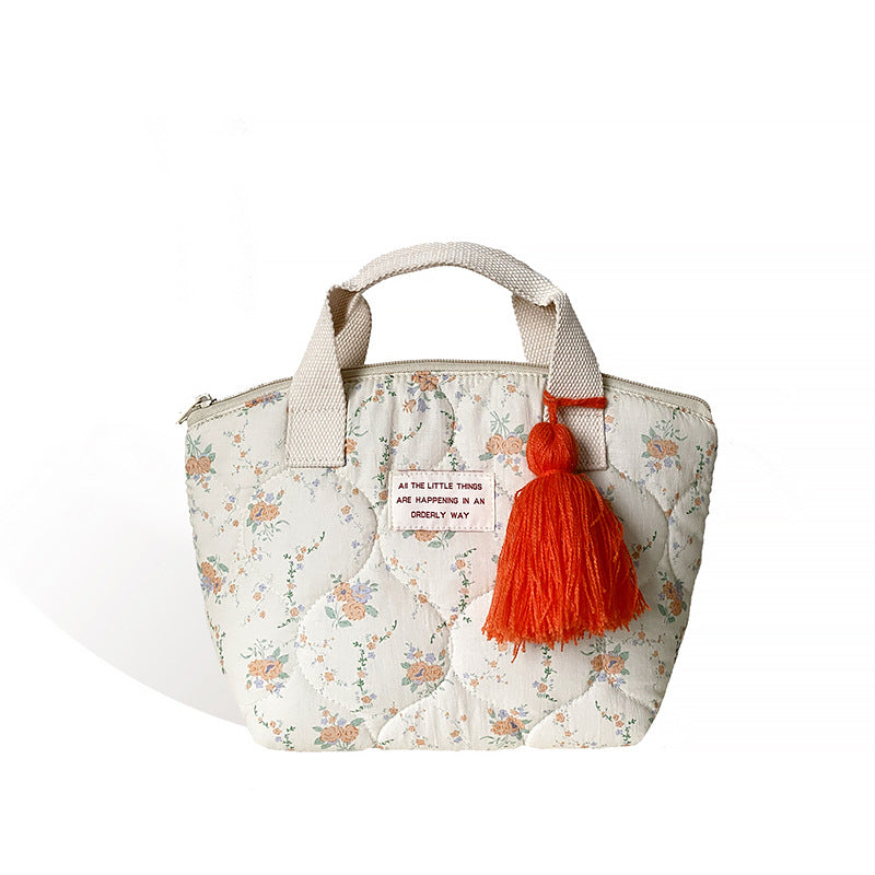 Quilted Insulated Lunch Bag Floral Design Cotton Tote