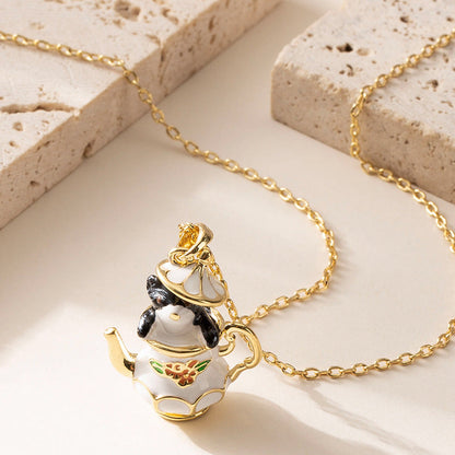 Fashionable Enamel Cartoon Teacup Necklace For Women