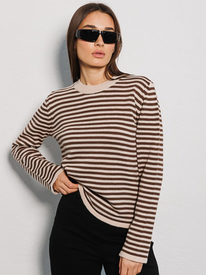 Striped Knitted Sweater Colorblock Design Comfortable Pullover
