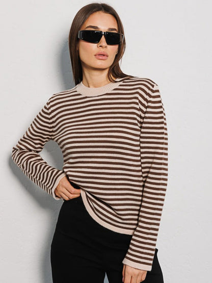 Striped Knitted Sweater Colorblock Design Comfortable Pullover
