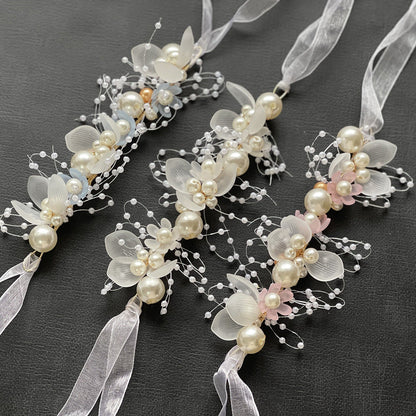 Bridal Pearl Handcrafted Wrist Flower and Headband Set