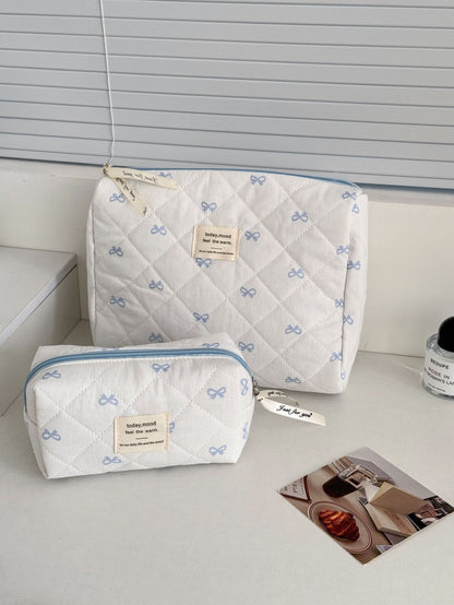 Blue Sweet Bow Cosmetic Bag Stylish Handheld Storage Bag