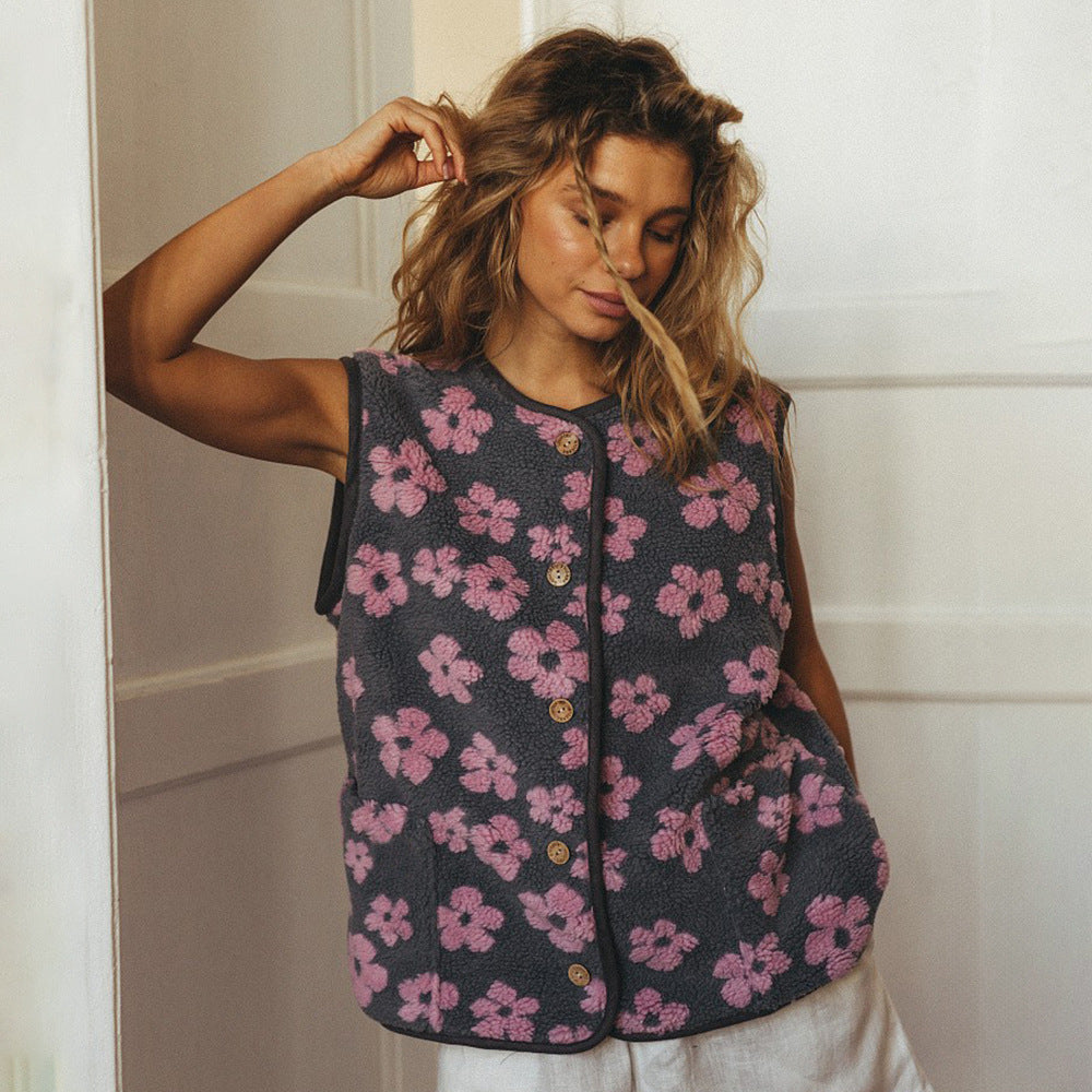 Floral Print Sleeveless Vest for Women Comfortable Casual Cardigan