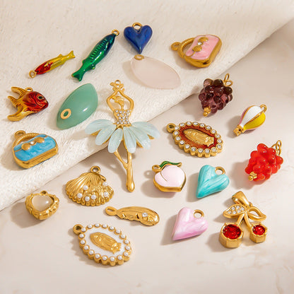 Colorful Oil-Drop Fish Heart Pendant Steel DIY Jewelry Accessories