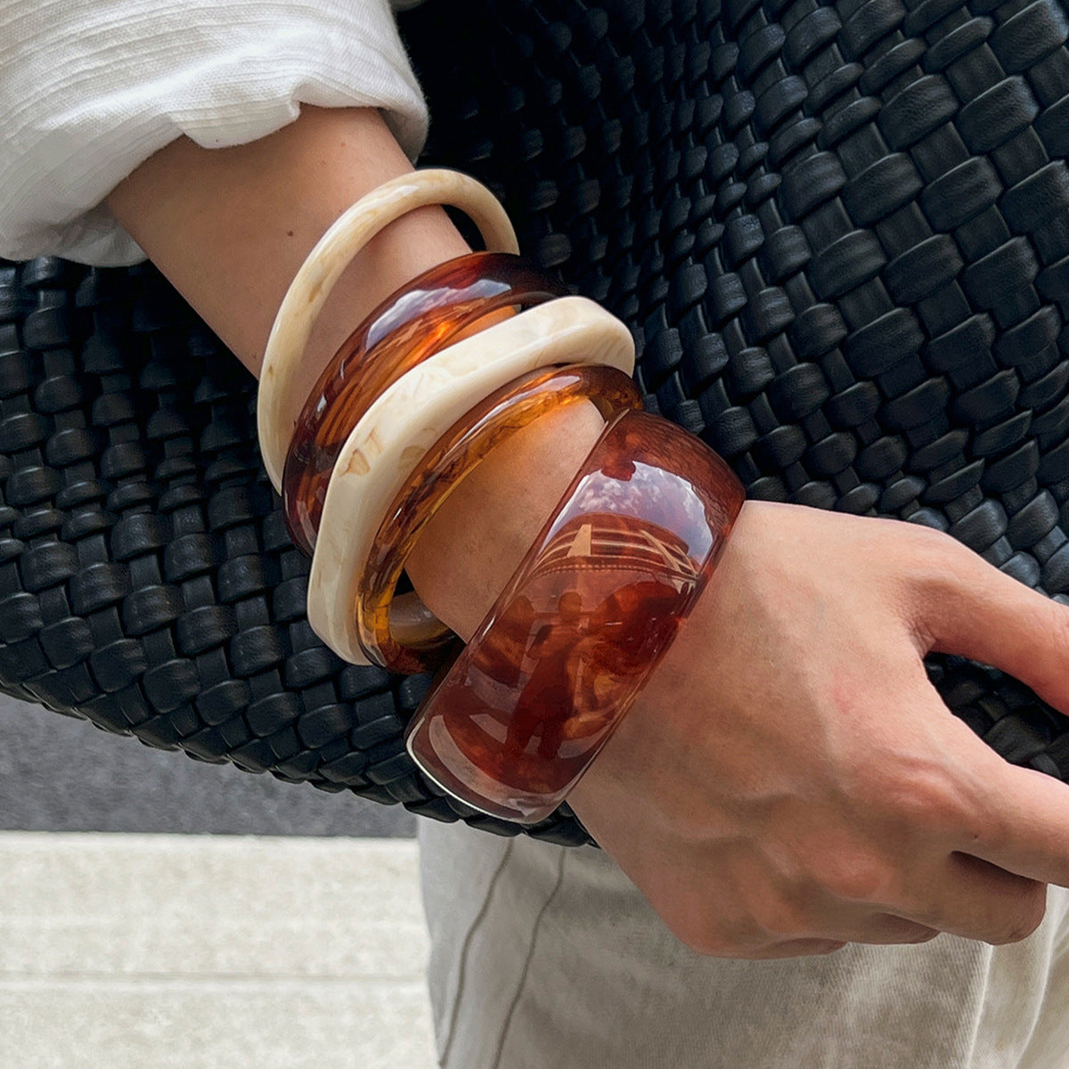 Amber Color Acrylic Bracelet Trendy Geometric Semi-Transparent Resin Cuff