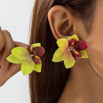 Bohemian Style 3D Orchid Flower Earrings Handmade Statement Jewelry