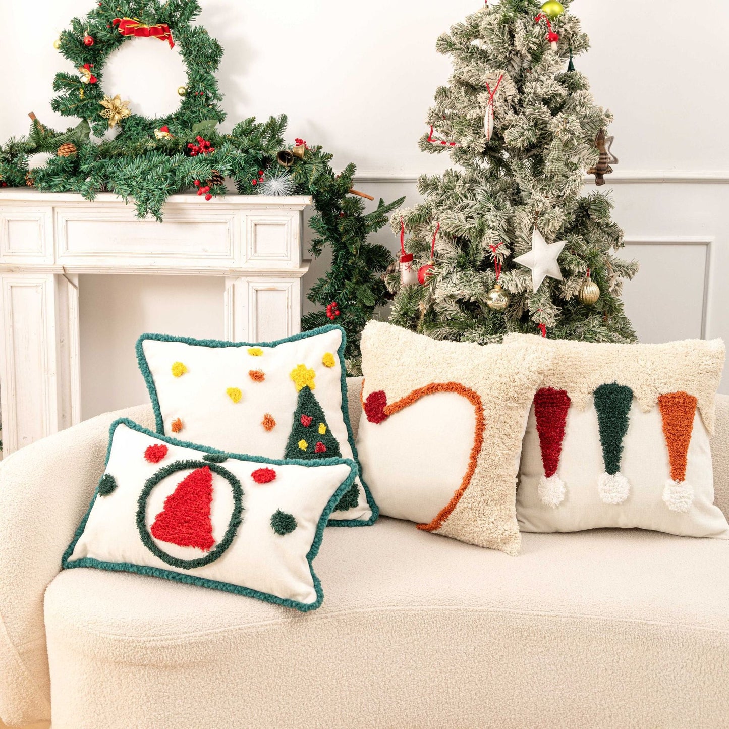 Minimalist Plush Embroidery Christmas Throw Pillow Case