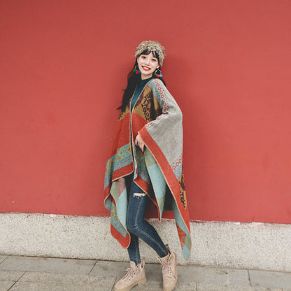 Spring And Autumn Ethnic Style Cape Travel Warm Tibet Imitation Cashmere Cape Oversized Cape Scarf