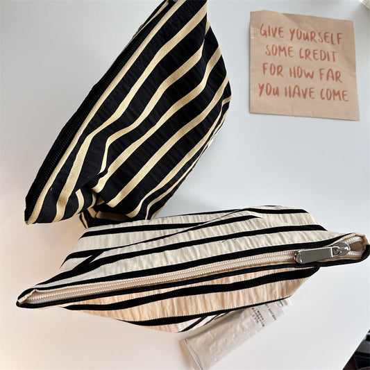 Striped Color Block Portable Simple Make Up Bag