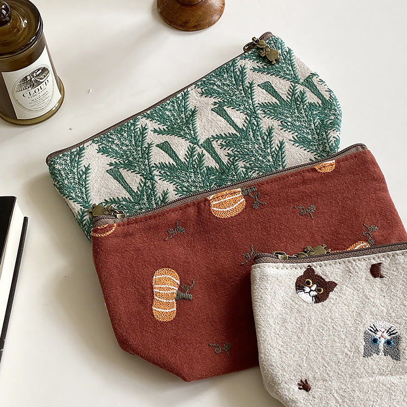 Portable Embroidered Makeup Bag - Cartoon Coin Purse