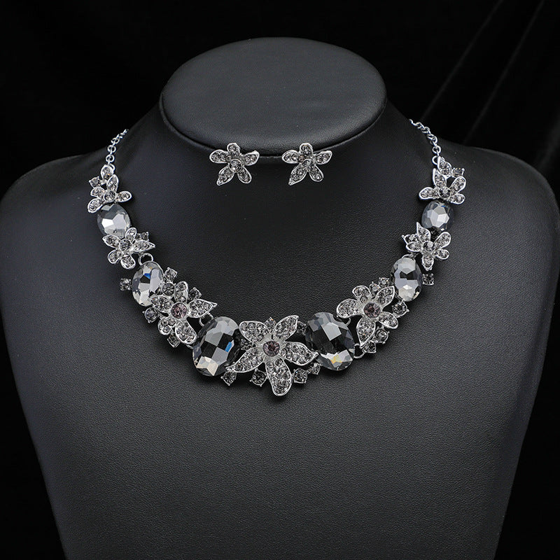 Exaggerated Vintage Gemstone Necklace and Earring Jewelry Set
