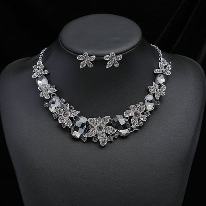 Exaggerated Vintage Gemstone Necklace and Earring Jewelry Set