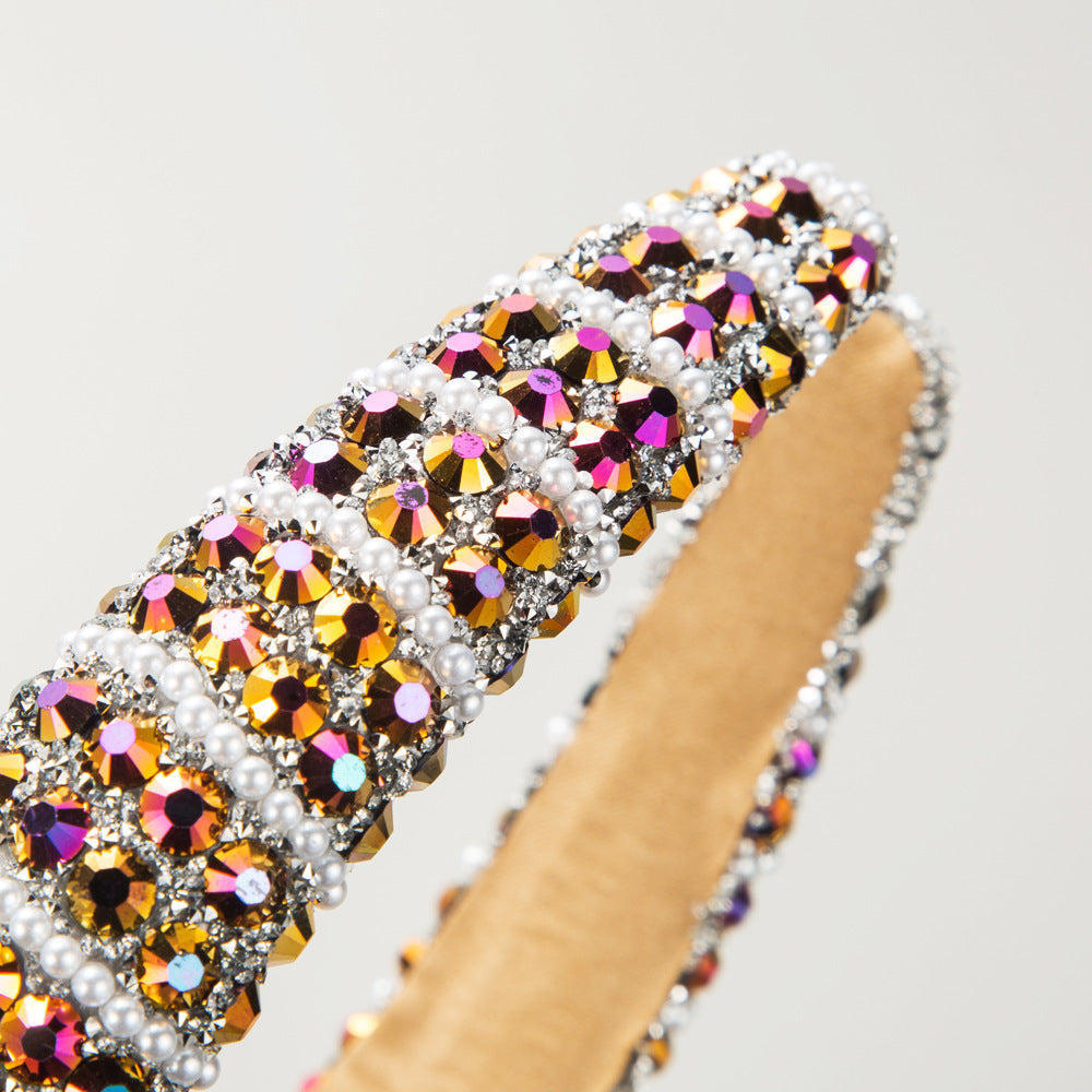 Baroque Rhinestone Pearl Wide Headband For Women