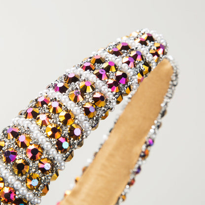 Baroque Rhinestone Pearl Wide Headband For Women