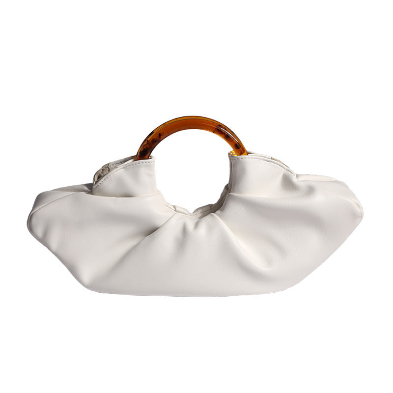 Ruched Cloud Round Handle PU Leather Handbag