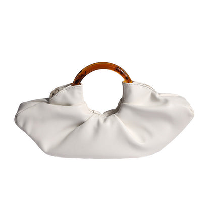 Ruched Cloud Round Handle PU Leather Handbag