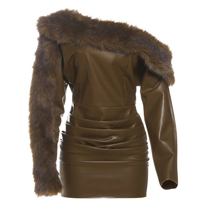Sexy Pu Leather Bodycon Dress With Frayed Edges