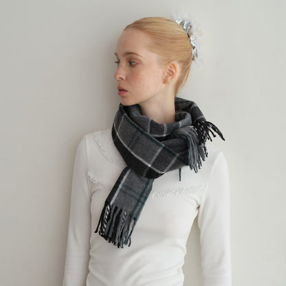 Classic Gray Plaid Scarf Unisex Warm Wool Blend Winter Accessory