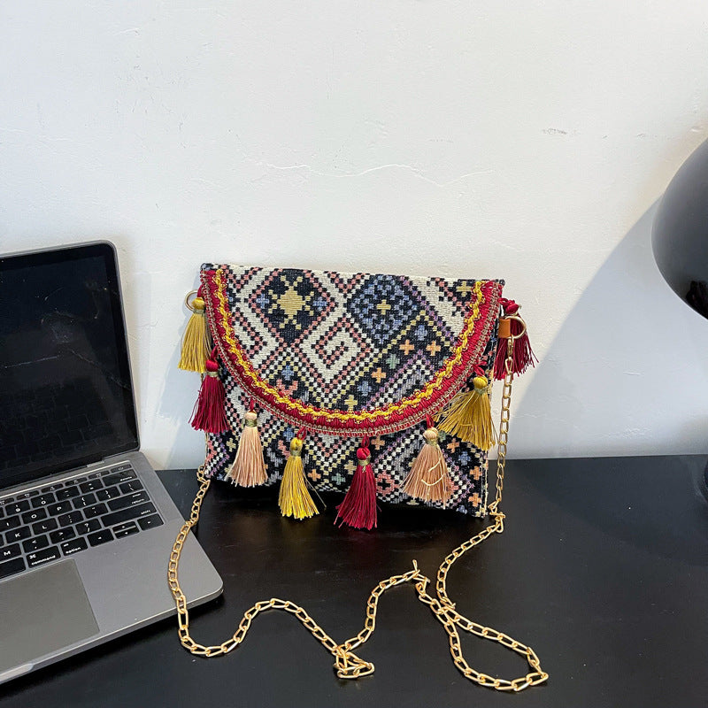 Vintage Ethnic Style Shoulder Bag Woven Canvas Crossbody Bag