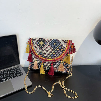 Vintage Ethnic Style Shoulder Bag Woven Canvas Crossbody Bag