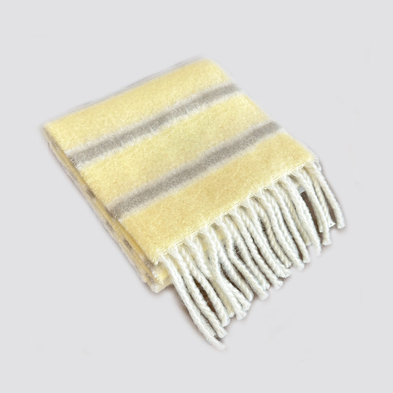 Color Block Striped Scarf with Fringes Stylish Warm Scarf