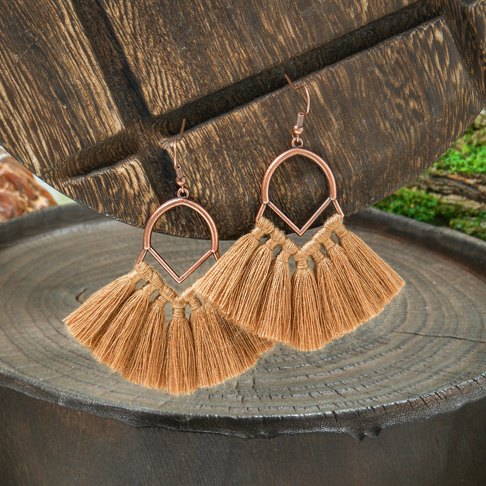 Bohemian Vintage Brown Earring Set Geometric Tassel Earrings