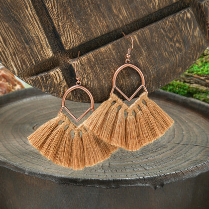 Bohemian Vintage Brown Earring Set Geometric Tassel Earrings