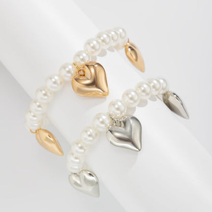 Trendy Pearl Beaded Anklet With Heart Pendant And Tassels