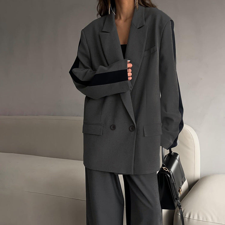 Chic Commuter Two-Piece Suit Set with Color Block Design