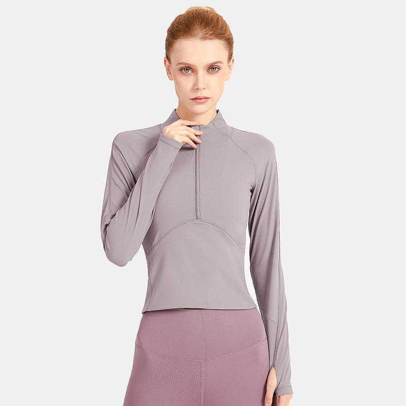 Fitness Yoga Wear Women'S Stand-Up Collar Zipper Slim Long Sleeve Outdoor Running Breathable Quick-Drying Sports Yoga Top