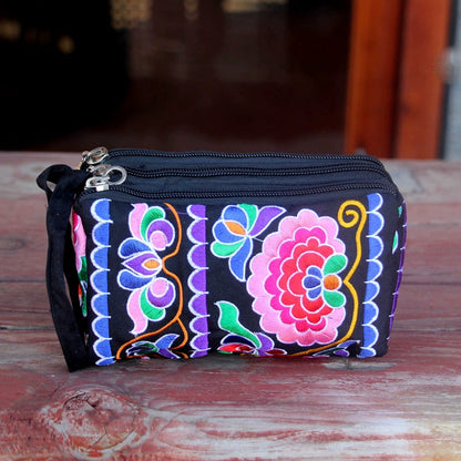 Ethnic Bag Fashion Fabric Coin Purse Embroidered Multi-Layer Zipper Bag Clutch Bag