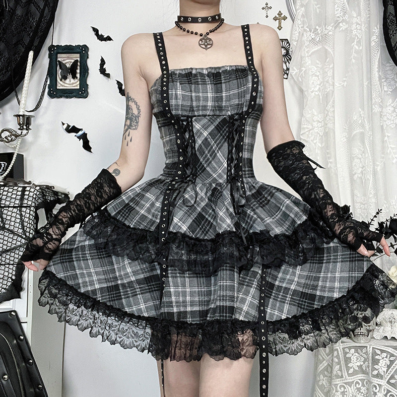 Dark Gray Plaid Mini Dress Stylish Comfortable Streetwear