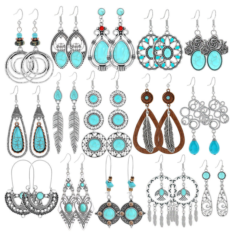 Turquoise Geometric Metal Tassel Earrings for Women