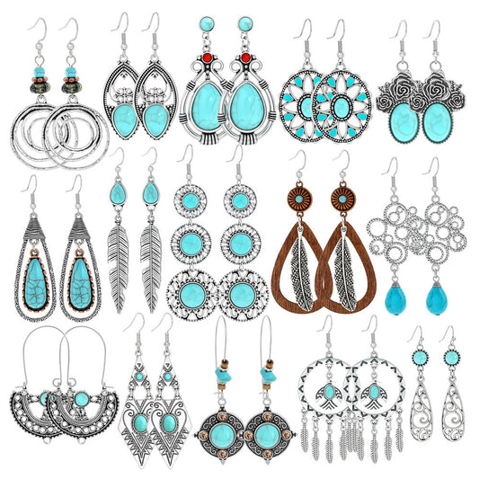 Turquoise Geometric Metal Tassel Earrings for Women