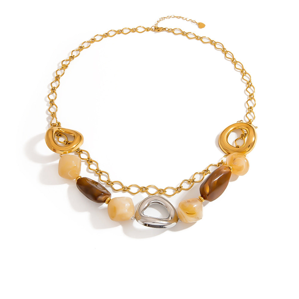 Stainless Steel Resin Necklace Irregular Acrylic Bead Choker
