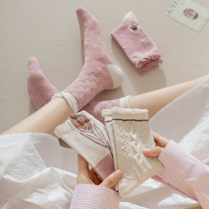 Rufia - Pink Floral Women’s Mid-Calf Socks