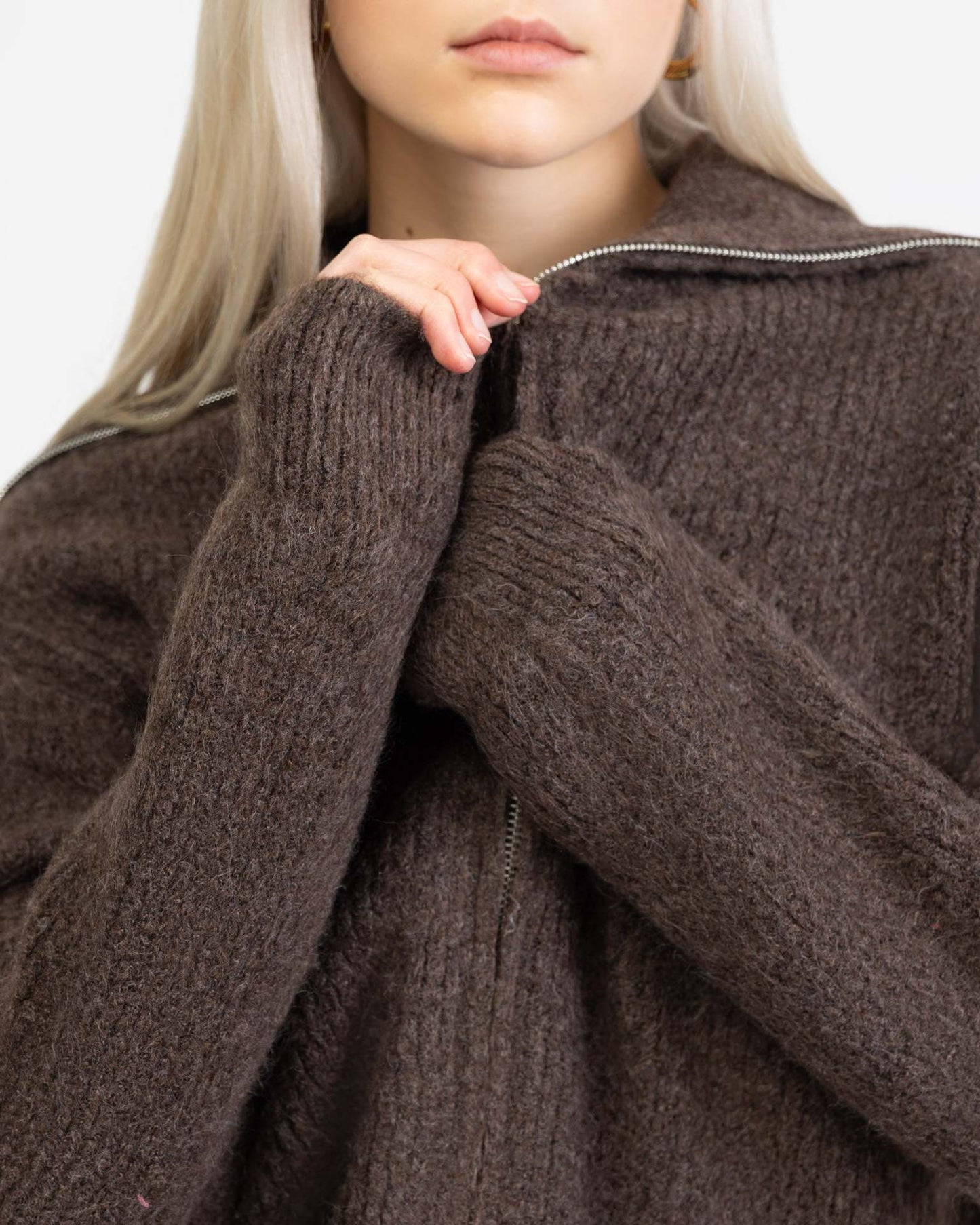 Fall Chunky Knit Open Front Zipper Cardigan