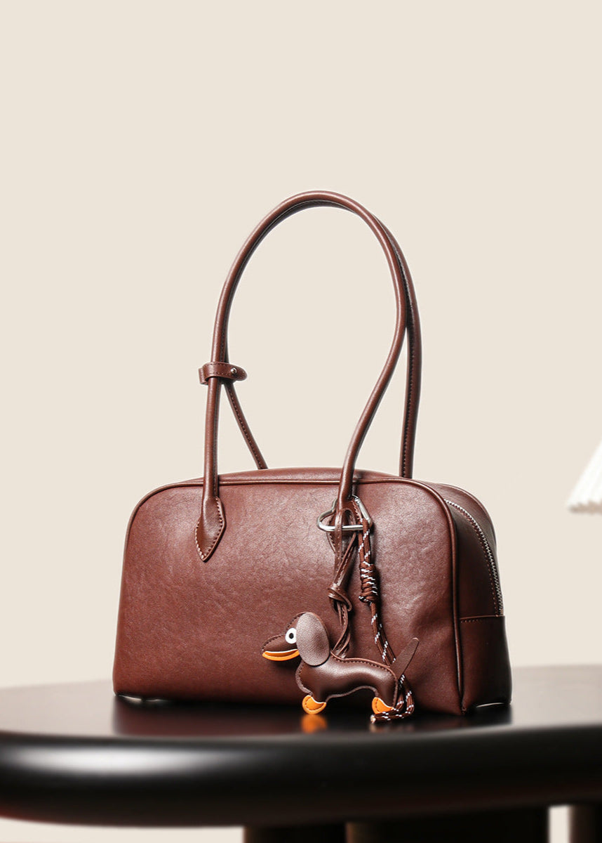 Faux Leather Structured Tote Bag With Charm