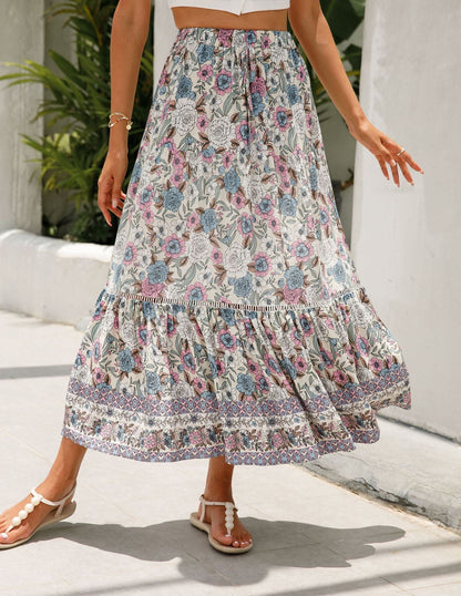 Lace-Paneled Maxi Skirt Man Cotton Bohemian Beach Resort-Inspired Skirt